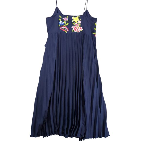 ASOS Design Navy Floral Embroidered Midi Wrap Dress 12 Tall Pleated Sleeveless - Picture 2 of 10